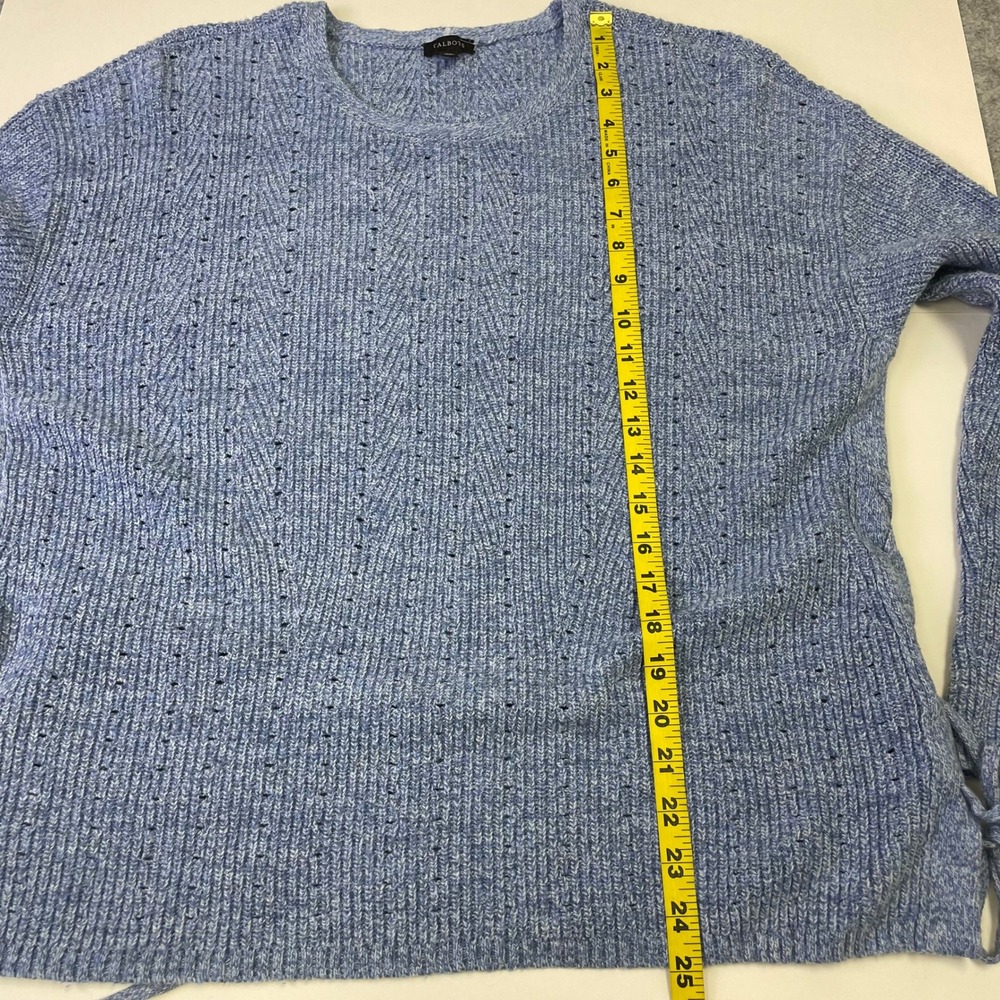 Talbots Blue Heather Pointelle Lace Up Side Pullover Sweater XL Cotton Blend - Picture 13 of 15